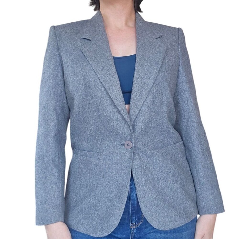 Vintage The Villager Wool Blend Gray Blazer Jacket Women Size 12 Business Casual